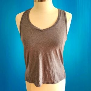 Ellie Activewear Medium Sleeveless Gray V Neck Tank